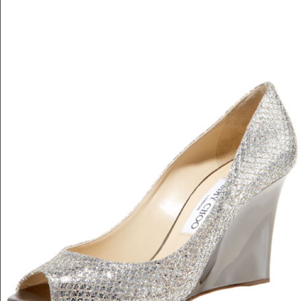 Jimmy Choo Baxen Metallic Peep Toe Wedge - Size 39